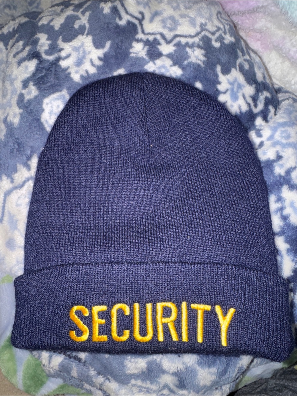 Men’s or Women’s Navy "SECURITY" Knit Beanie Hat - From an actual Security job.